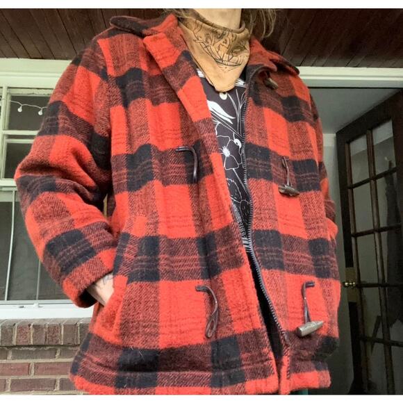 WOOLRICH vintage orange/black wool toggle jacket - size XL - Picture 1 of 14